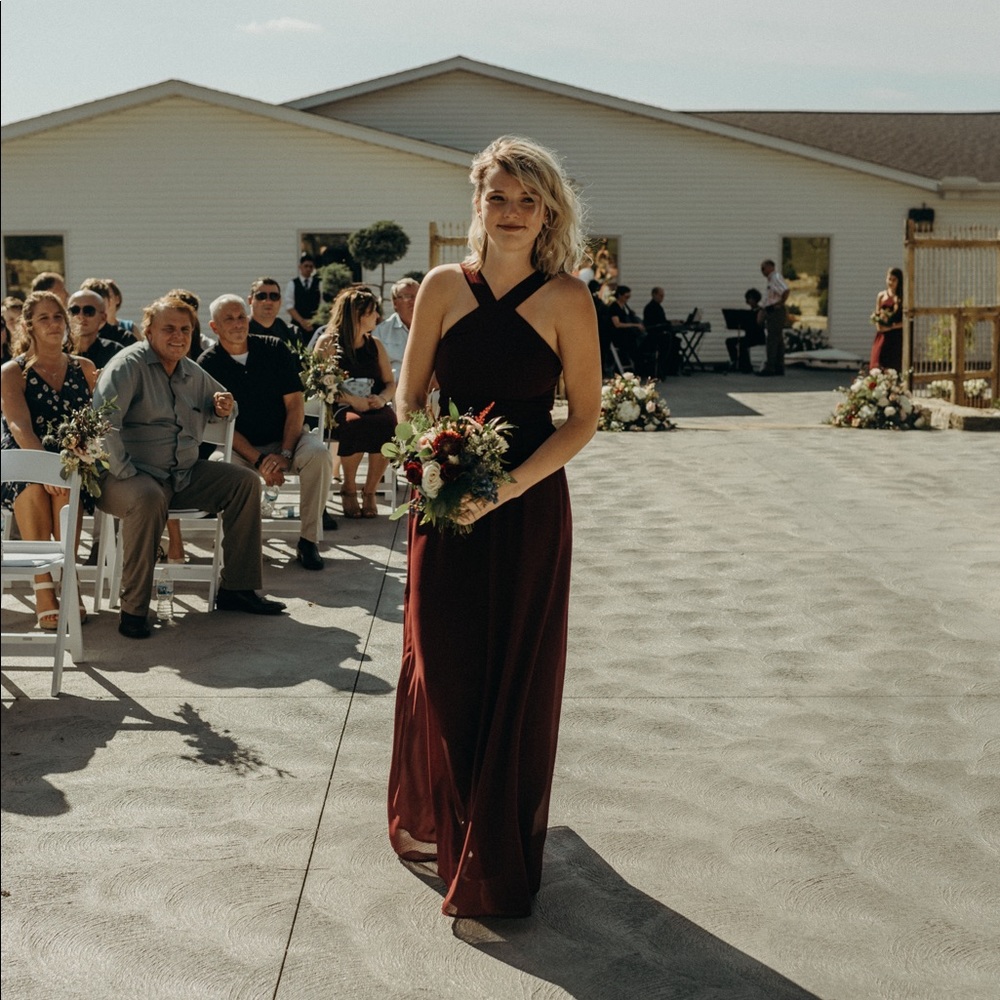 Medium Lulu’s Air of Romance Burgandy Halter Maxi Dress